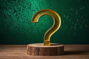 Question on a stump with a green background with a pattern of circles and a green background photo