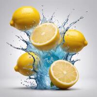 Lemons Splashing into Water Creating a Frothy Wave photo