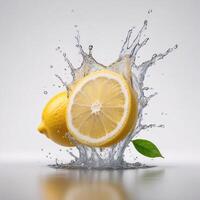 A Lemon Sliced in Half Falling into Water with a Splash photo