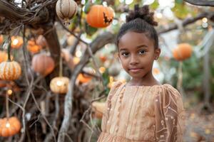 Young Girls with rustic Halloween background photo