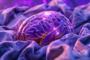 Stressed brain wrapped in purple blanket. Symbolizing of antistress treatment photo