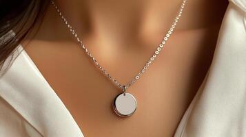 Minimalist Silver Necklace with Round Pendant Simple Jewelry Design photo