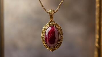 Elegant Ruby Pendant Necklace with Gold Setting photo