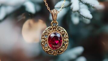 Ruby Pendant Necklace with Intricate Gold Details photo