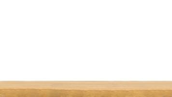 Wood table top or wooden empty shelf isolated on white background for product display. Kitchen countertop or wooden desk from front view. photo