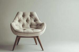 Chic modern chair with button tufts and angular wooden legs isolated photo