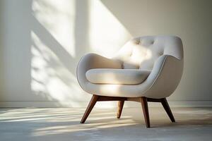 Chic modern chair with button tufts and angular wooden legs isolated photo