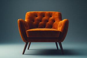 Chic modern chair with button tufts and angular wooden legs isolated photo