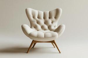 Chic modern chair with button tufts and angular wooden legs isolated photo