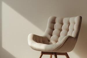 Chic modern chair with button tufts and angular wooden legs isolated photo