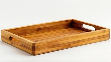A beautifully crafted wooden tray made from bamboo, perfect for serving food, drinks, or as an attractive display piece in any home photo