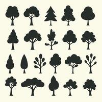 A collection of various black tree silhouettes against a beige background. vector