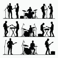 Silhouetted band members performing on various instruments, highlighting the energy and passion of live music. vector