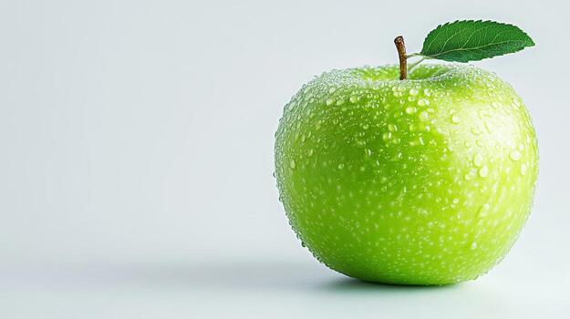 Green Apple with Water Droplets Isolated on White Background photo