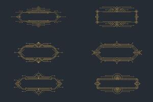 Art deco frames, golden elegant antique borders, decorative game buttons or labels isolated on dark background vector