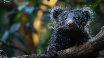 a close up of a small animal on a tree branch photo