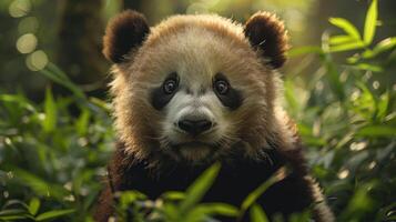 a close up of a panda bear in the grass photo