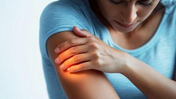 Woman Experiencing Elbow Pain Holding Arm Close Up photo