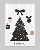 stylish simple merry christmas card with fir tree in minimalist style. graphic art for xmas greetings vector