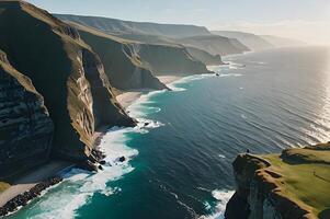 A view of the ocean and cliffs from above photo