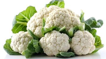 Fresh cauliflower on a white background, perfect for healthy meals, vegetarian dishes, and clean eating with a focus on fresh vegetables. photo