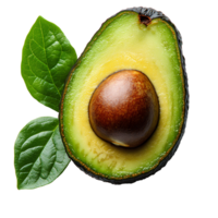 Avocado slice , top view, flat lay design, isolated on transparent background. Fresh green avocado slice with seed, showcasing creamy texture and vibrant color. Perfect for healthy food preparation png