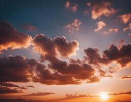 Sunset with a gradient sky between yellow and blue with a few gray clouds photo