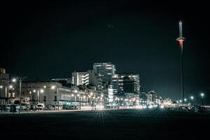 Night view of Brighton with random lights and reflections, East Sussex, England photo