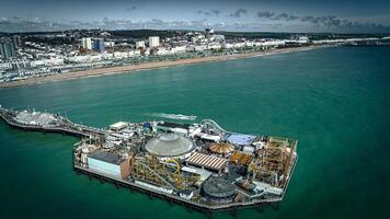 Aerial view of Brighton pier on a sunny day in summer. Brighton, East Sussex, UK photo