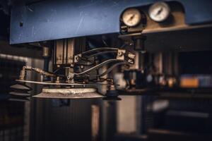 Pipes of industrial suction lifting equipment inside a factory. photo