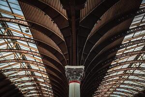 Columns in York train station with symmetrical patterns, York, Yorkshire, UK photo