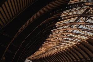 Columns in York train station with symmetrical patterns, York, Yorkshire, UK photo