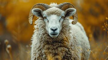 a close up of a sheep in a field photo