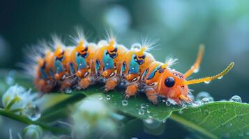a close up of a caterpillar on a leaf photo