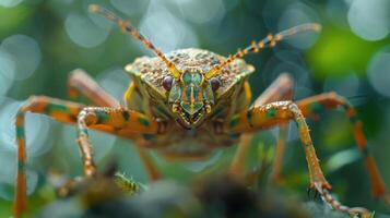 a close up of a bug on a tree branch photo