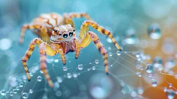 a close up of a spider on a spider web photo
