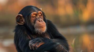 a close up of a monkey with a blurry background photo