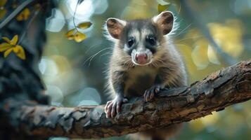 a small animal sitting on top of a tree branch photo