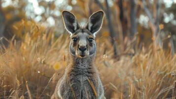 a close up of a kangaroo in a field of tall grass photo