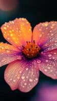 Pink Flower Dew Drops Macro Photography Close Up Floral Nature Background photo