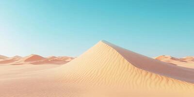 A single wind-sculpted sand dune in the vast desert, clear blue sky above photo