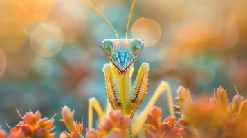 a close up of a grasshopper on a flower photo
