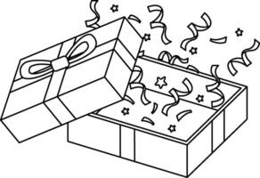 Outline Surprise Red Small Cuboid Opened Gift Box on White Background vector
