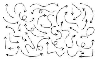 Black dotted line arrows on white background. Arrow, cursor icon. Pointers collection. Back, next web page sign. Graphic design elements for business plan and education. vector