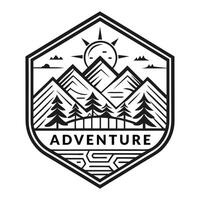 Sunset and sky view of a pyramid of mountains for t-shirt print adventure logo. vector