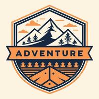 T-shirt print illustration of a pyramid of mountains with sunset and sky view. vector
