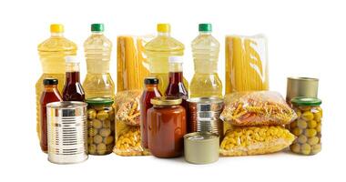 Vegetable oil and water in bottle isolated on white background. photo