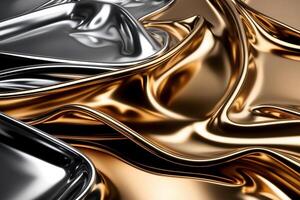 Metallic abstract background with wavy liquid photo