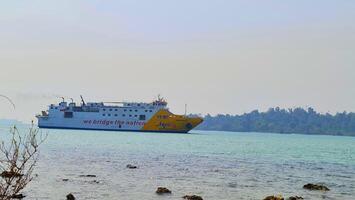 Merak, Indonesia on July 9 2023. A ferry ship with the code Ferizu is heading to the port of Merak. photo