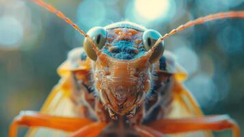 a close up of a bug on a blurry background photo